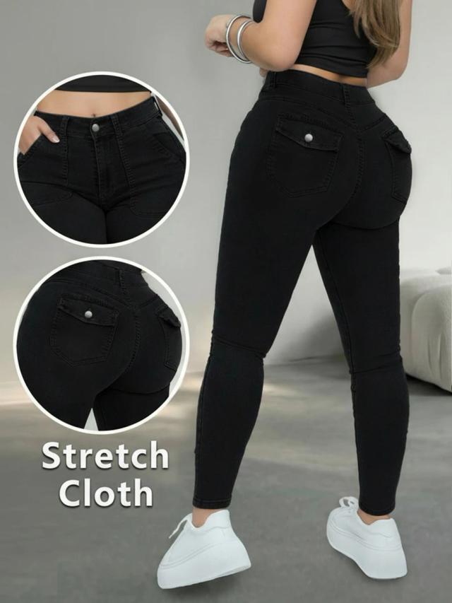 women's casual slim-fit black stretch denim jeans