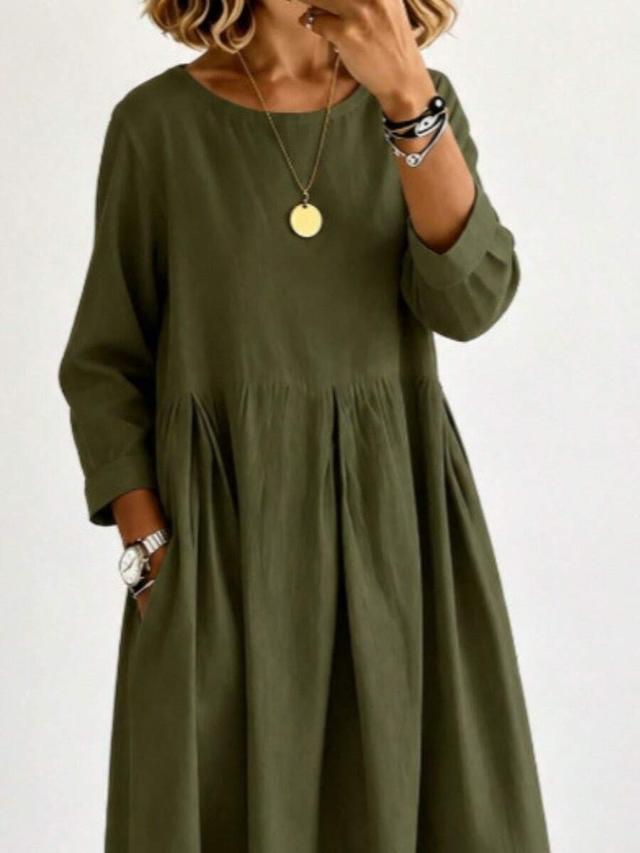 olive green cotton linen blend midi dress