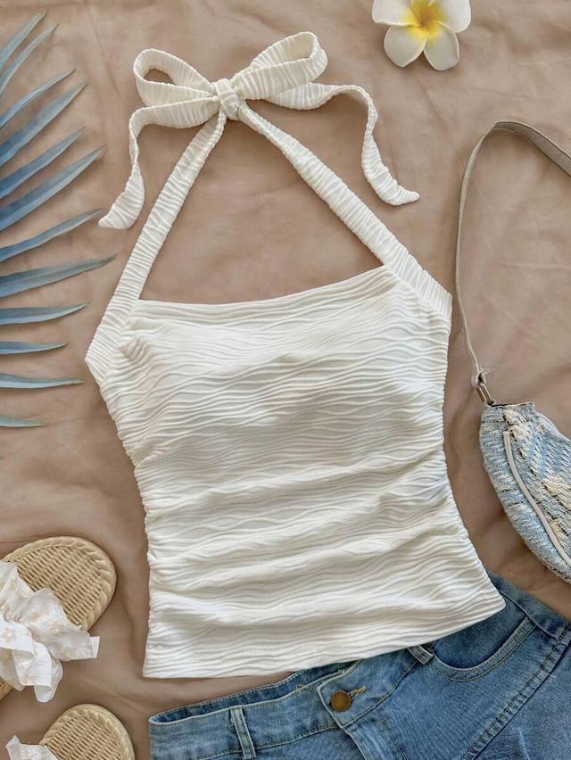 soleia white textured halter neck bodycon tank top