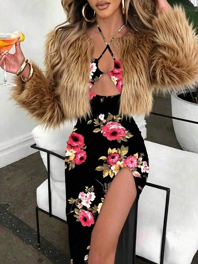 floral print halter neck maxi dress