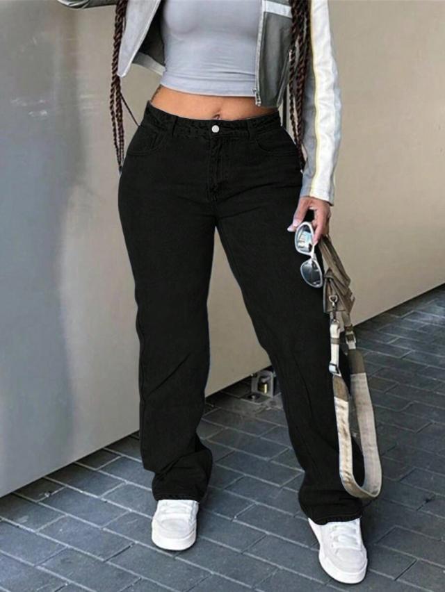 women's casual straight leg black denim jeans