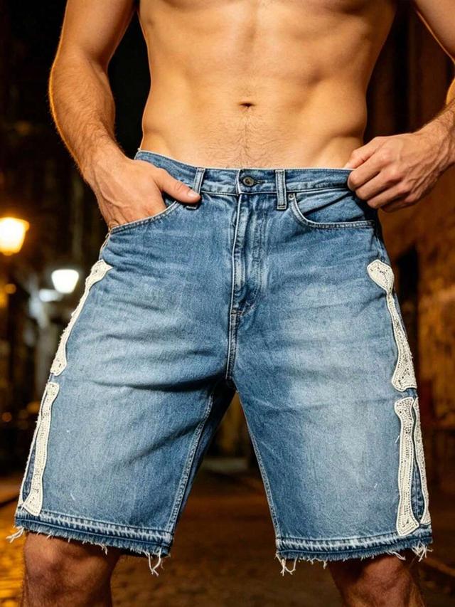 men's street letter embroidered retro denim shorts