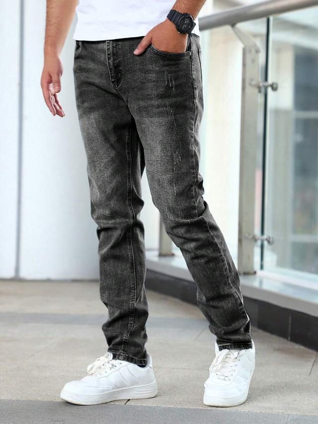 men's casual washed grey denim jeans