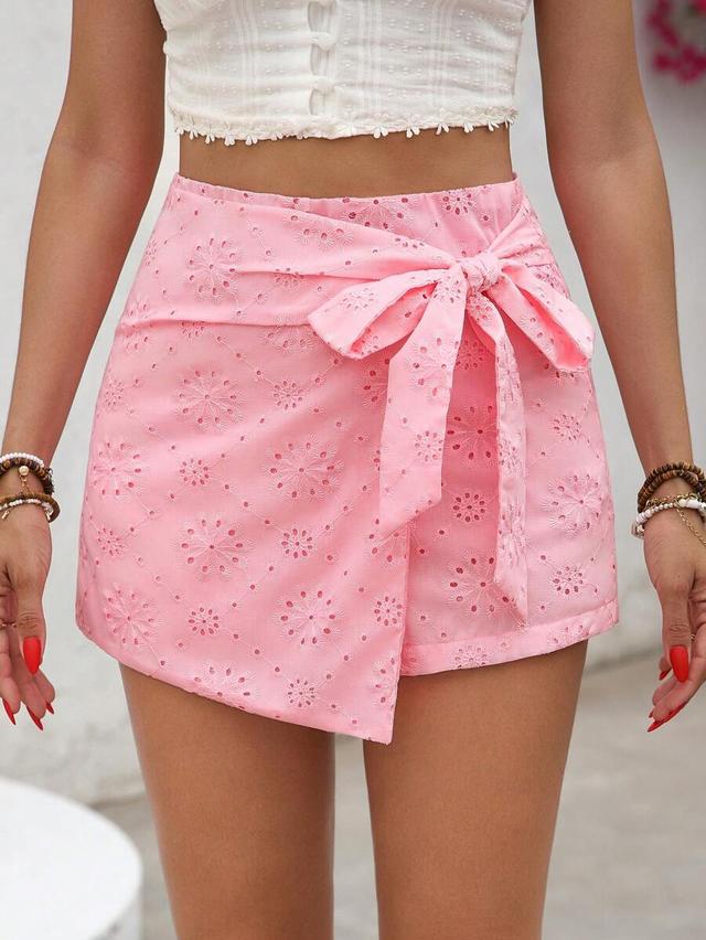pink eyelet embroidered wrap mini skirt