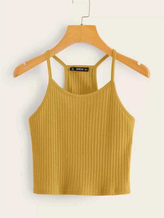 mustard yellow rib-knit racerback cami top