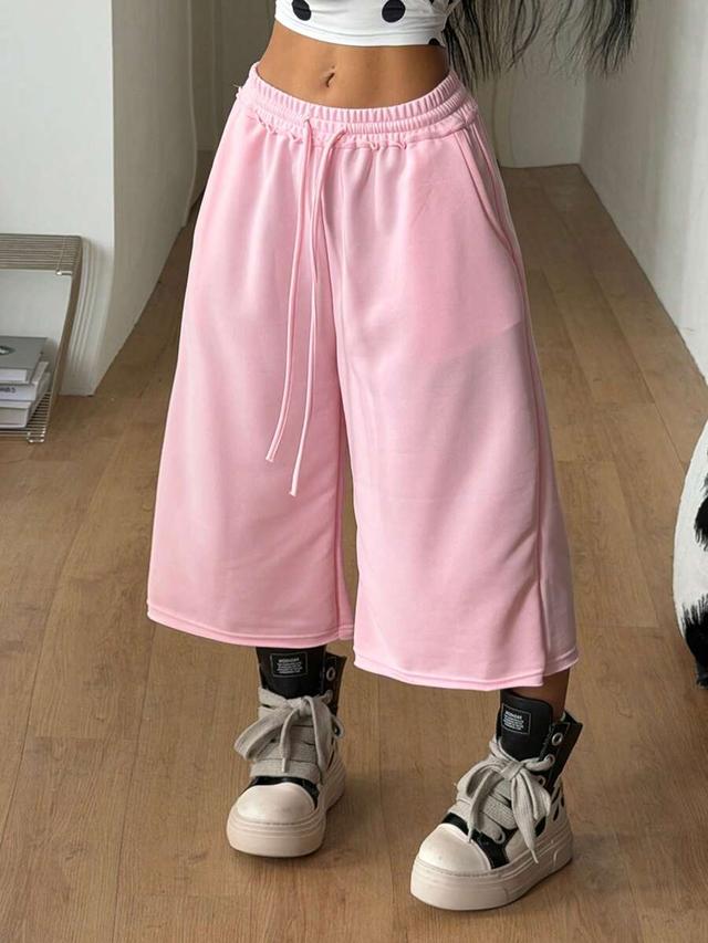 pink casual sporty wide leg shorts