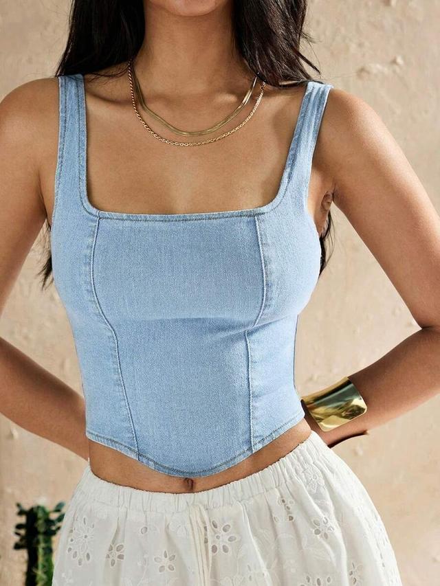 light blue washed denim corset camisole top