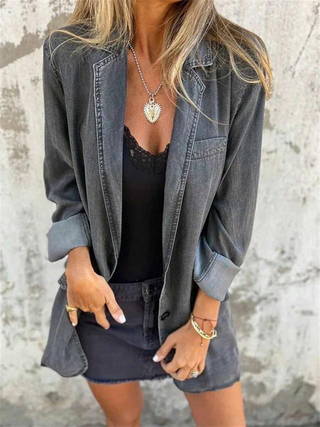 women's oversized vintage grey denim boyfriend jacket