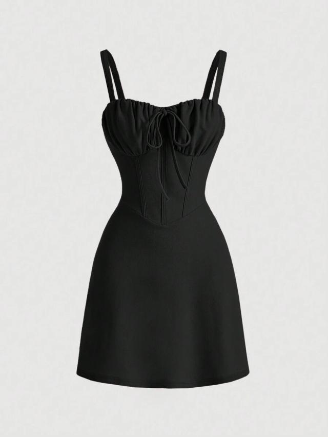 solid black corset style sleeveless mini dress