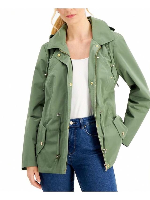 olive green water resistant hooded anorak jacket