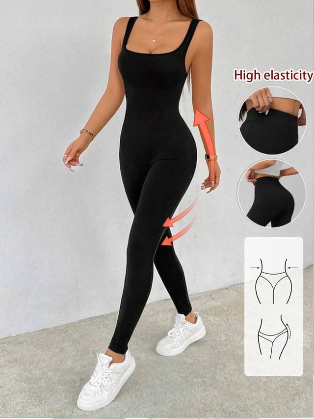 black sleeveless square neck jumpsuit