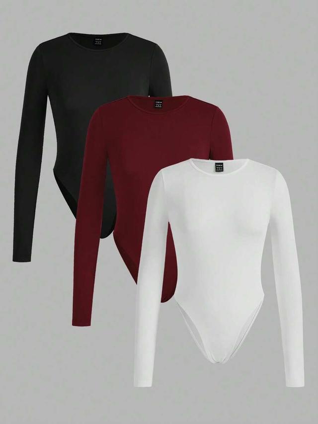 burgundy long sleeve crew neck bodysuit