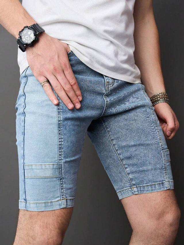 slim-fit casual denim shorts with contrast paneling