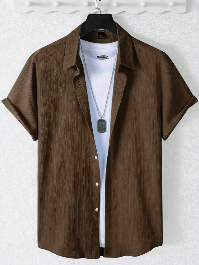 brown textured short sleeve casual office shirt