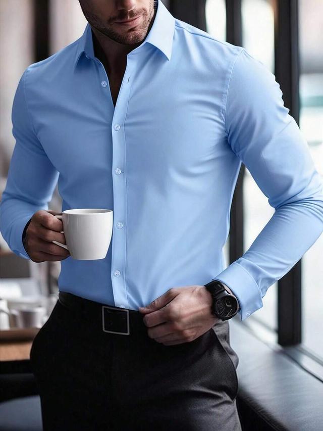 light blue solid color button down shirt
