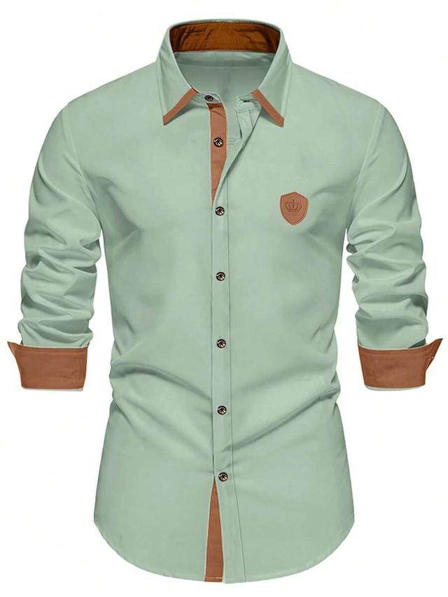 sage green colorblock long sleeve dress shirt