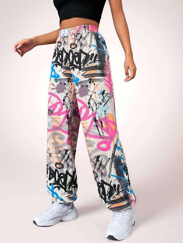 coolane graffiti print elastic waist sweatpants