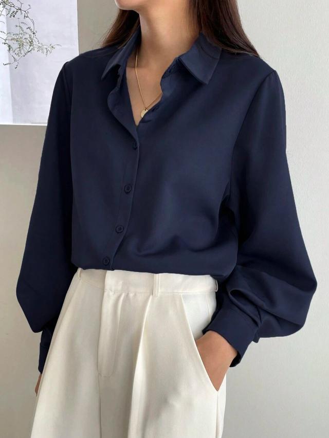 navy blue long sleeve casual business shirt