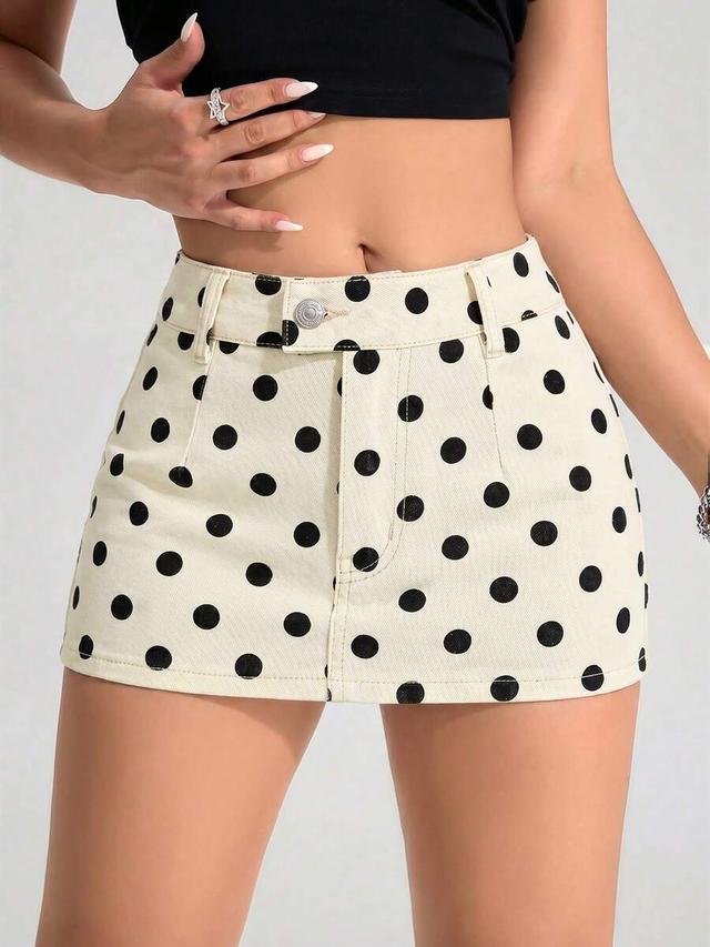 polka dot denim mini skirt