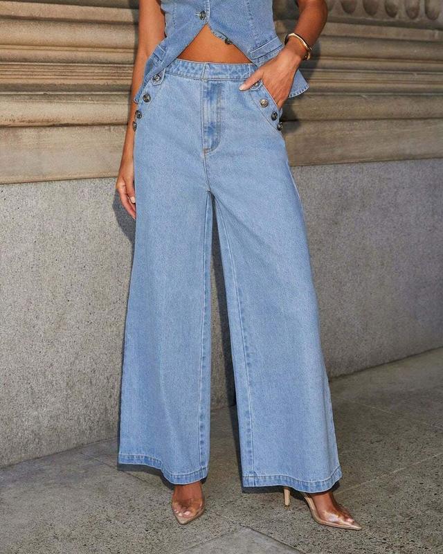 women's vintage denim high waist wide leg pants