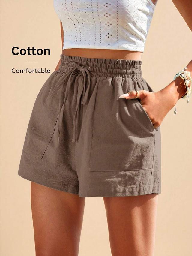 travachic coffee brown cotton drawstring summer shorts