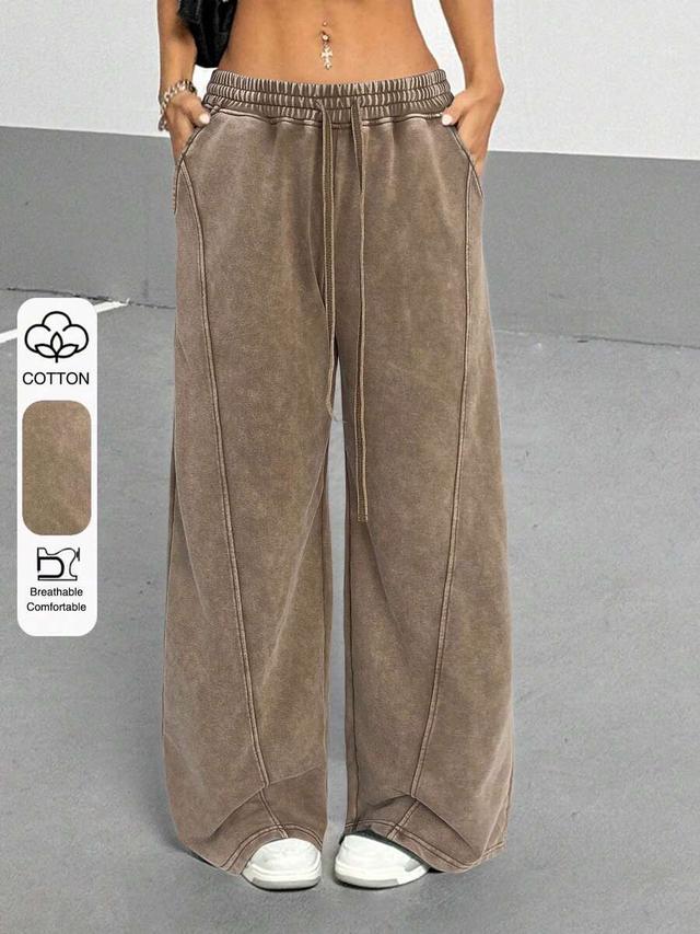 vintage wash loose fit wide-leg brown sweatpants
