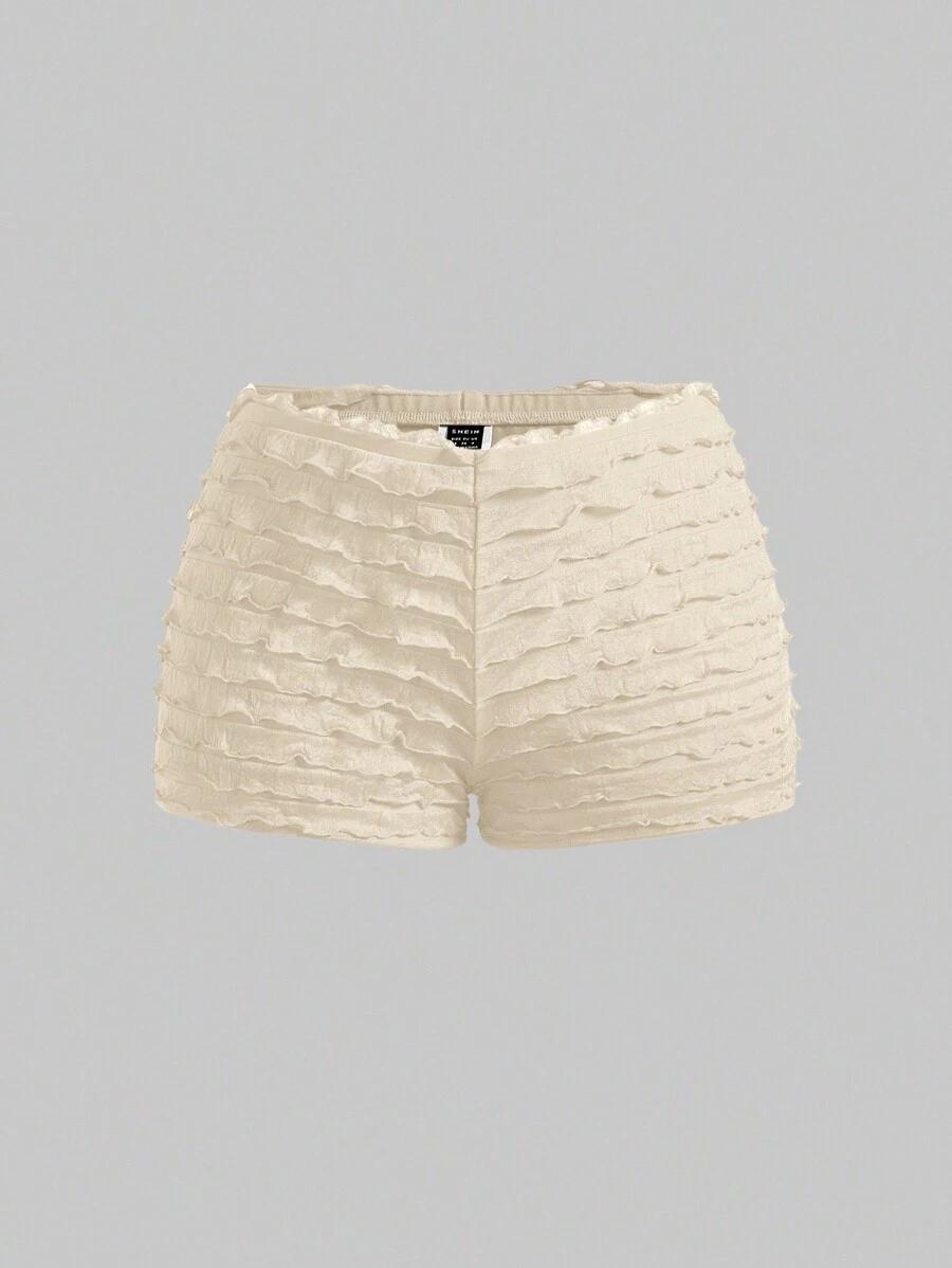 cream ruffled elastic waist mini shorts