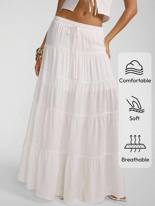 white linen boho tiered maxi skirt