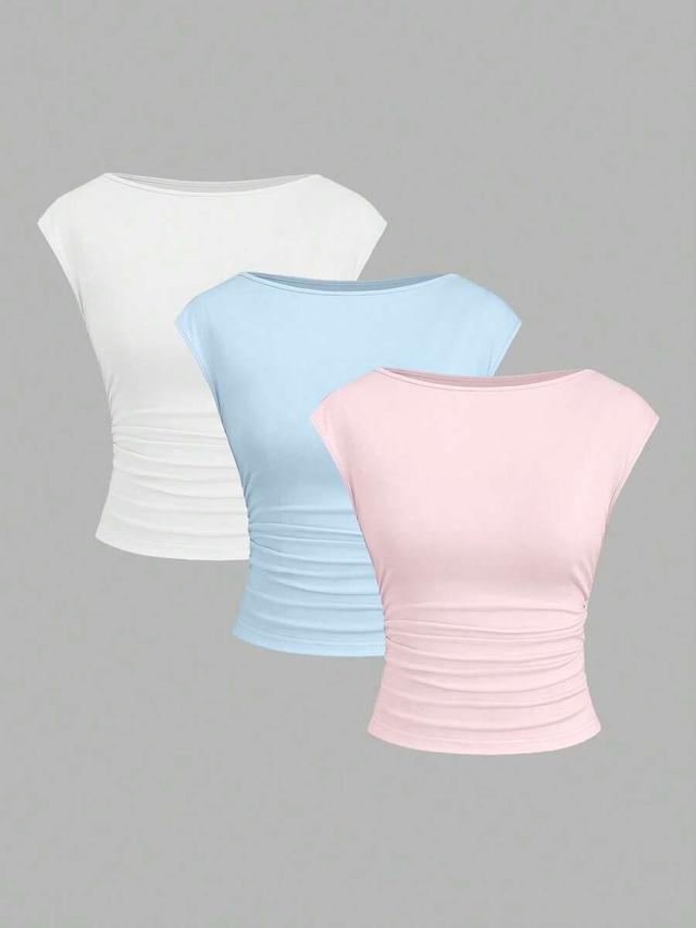 light blue fitted short sleeve backless breathable moisture-wicking top