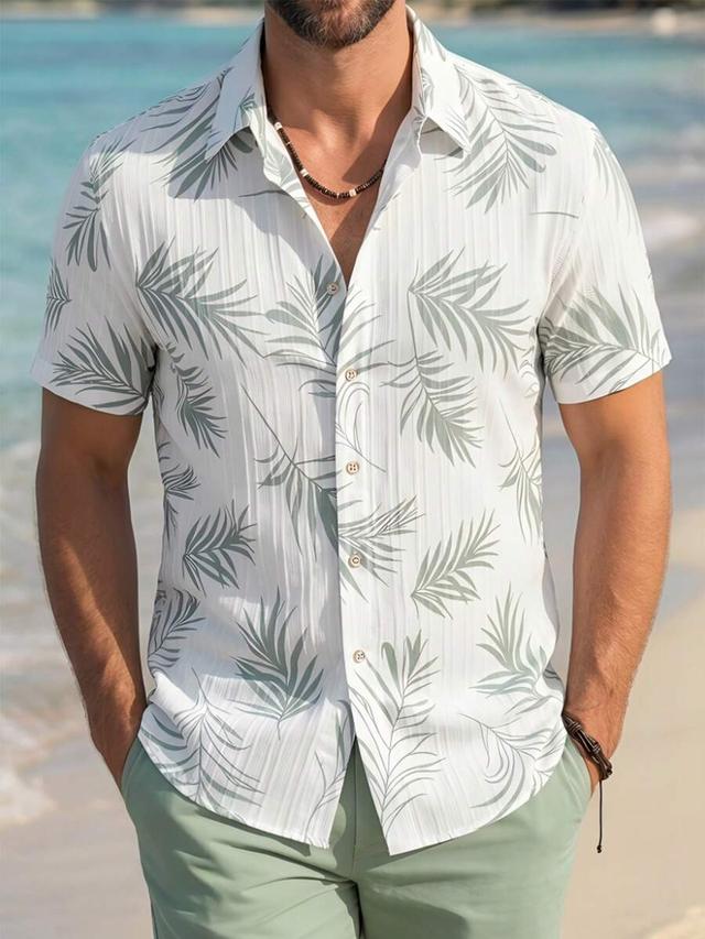 sage green palm leaf print button-down shirt
