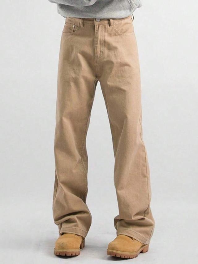 khaki straight-leg workwear trousers