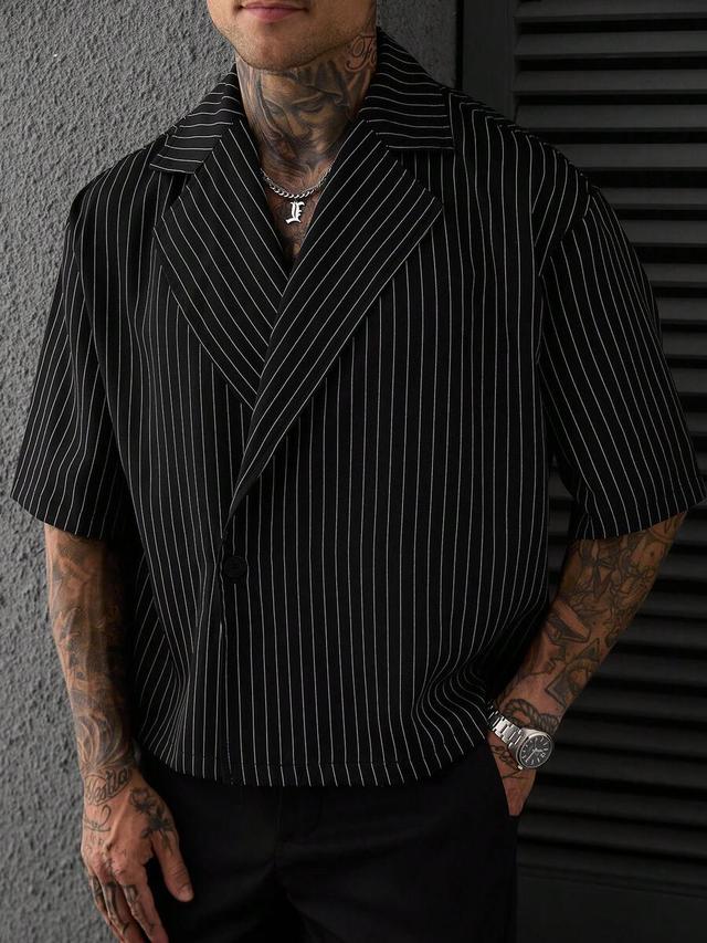 men's casual striped short sleeve shirt