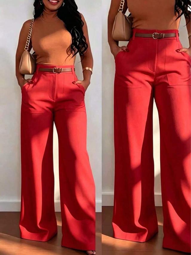 women's high-waist red wide leg commuter trousers