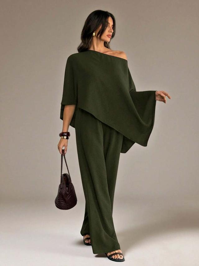 olive green asymmetrical one-shoulder loose top