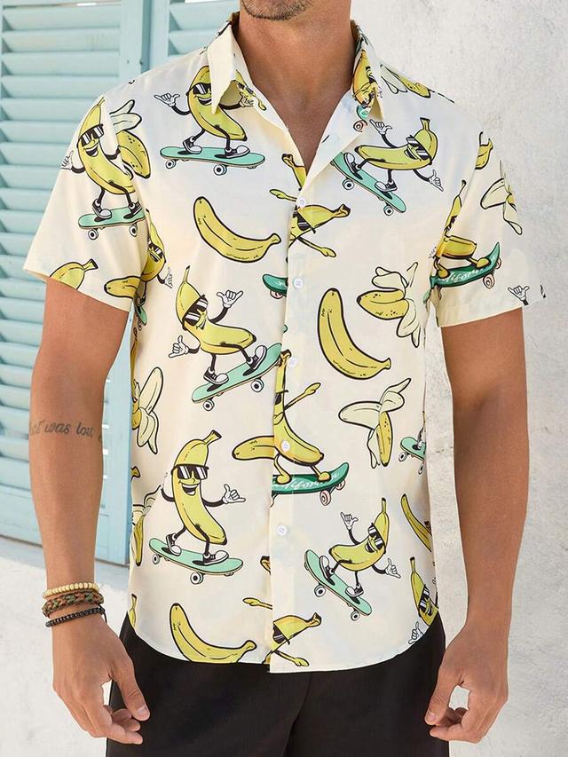 vivintimo men's button front cartoon banana print vacation shirt