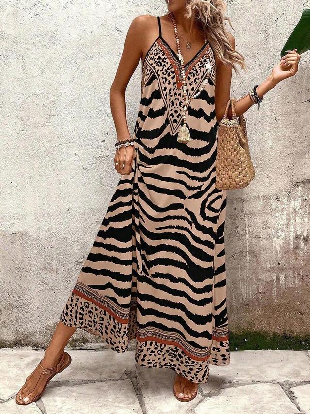 leopard and zebra print loose maxi slip dress