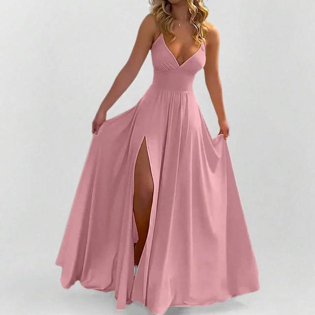 dusty rose v-neck maxi dress with side slit