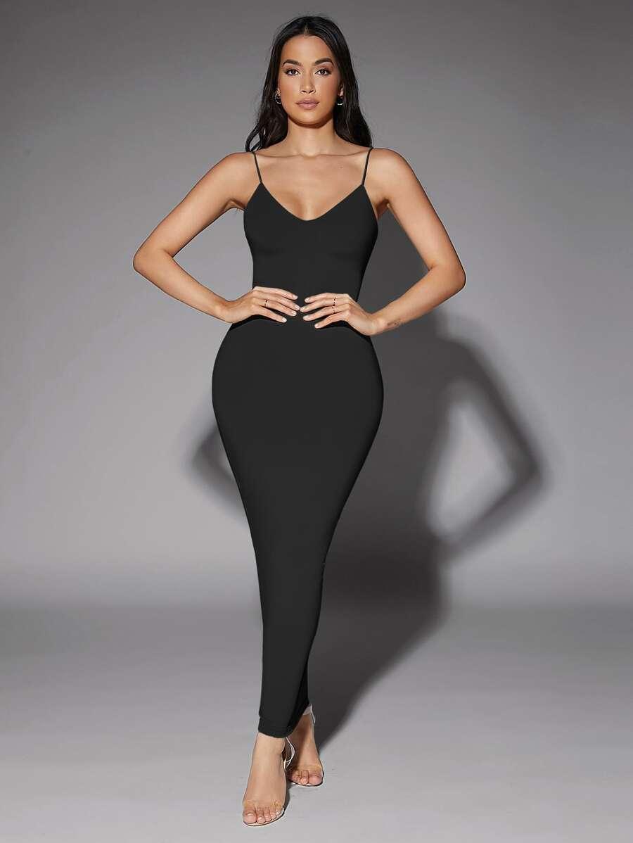 black spaghetti strap bodycon maxi dress