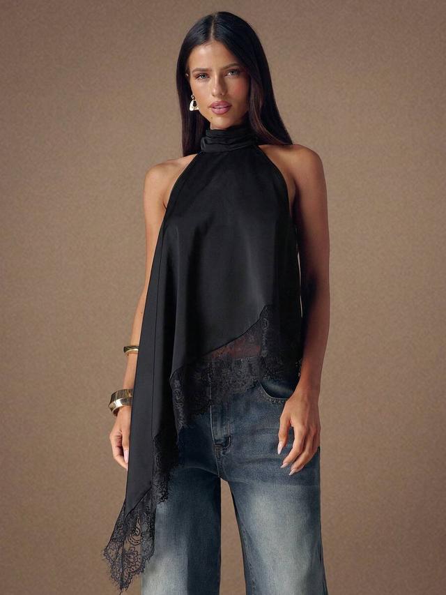 elegant black satin camisole with lace trim
