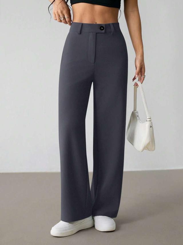 solid color high waisted straight leg casual pants