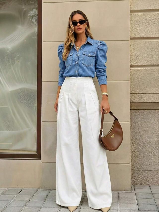 selenza flap pocket gigot sleeve denim shirt
