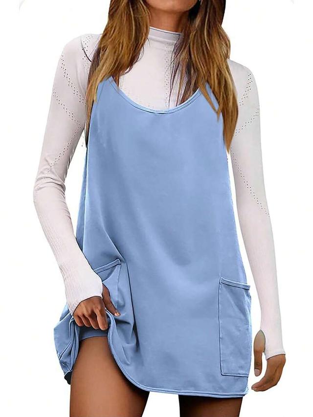 light blue sleeveless athletic tennis dress with shorts
