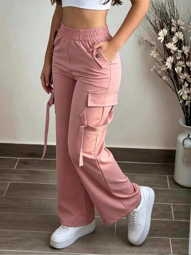 autumn commute cargo pocket casual sports long pants pink