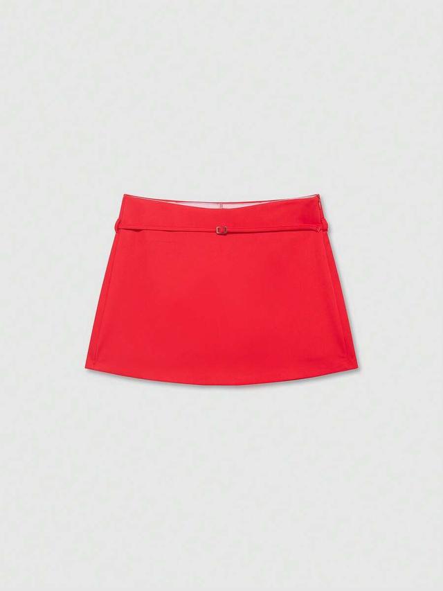 women's solid color red zipper waist belt skorts