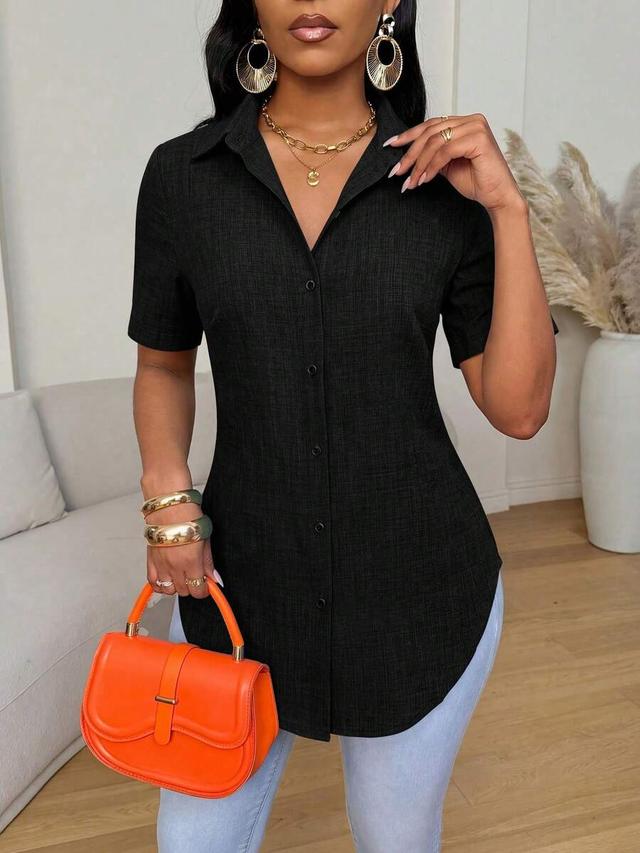 xyvia women's solid black minimalist short sleeve shirt