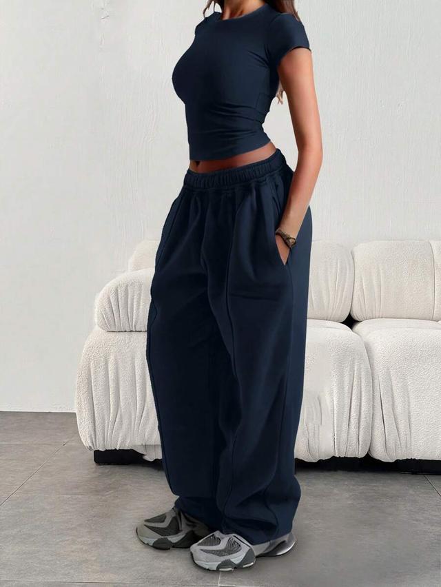women's casual loose solid color elastic waist sweatpants