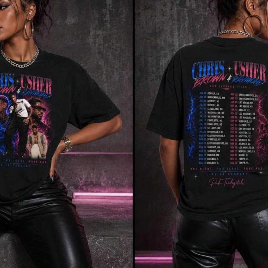 usher chris brown tour graphic cotton t-shirt