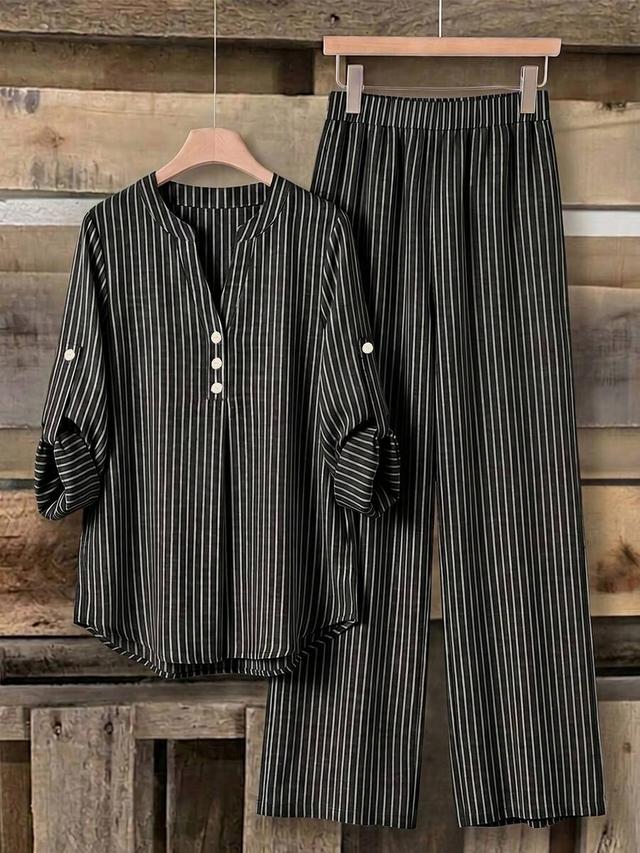 rusticease women's striped shirt and pants 2 pieces set