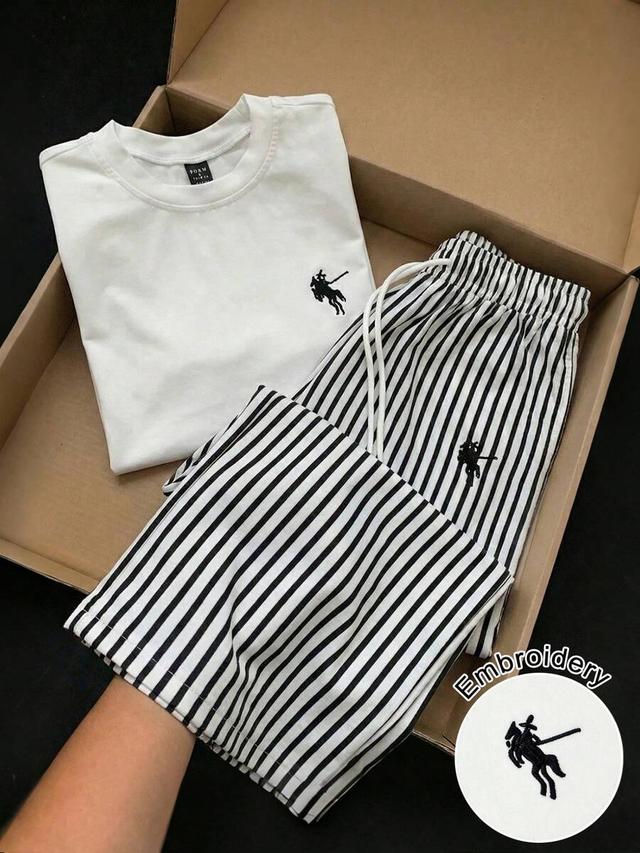 casual striped knit two-piece loungewear set