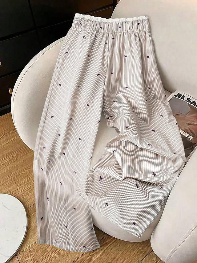 striped wide leg pants with bowknot detail